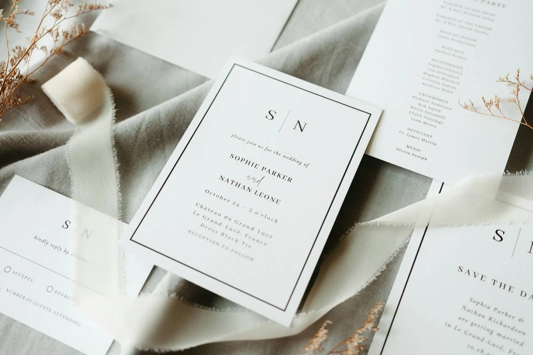 Set de invitații elegante pe material textil